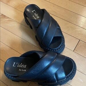 Lug Sole Leather Sandals, Private Label, Black, size 38